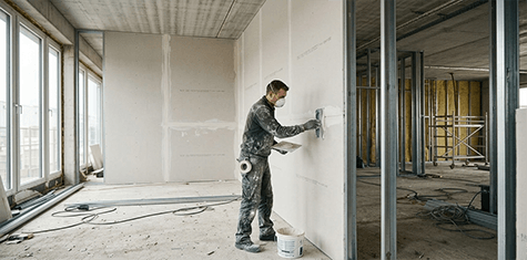 Trockenbauwand mit Metallständerprofilen und Dämmung im Innenausbau